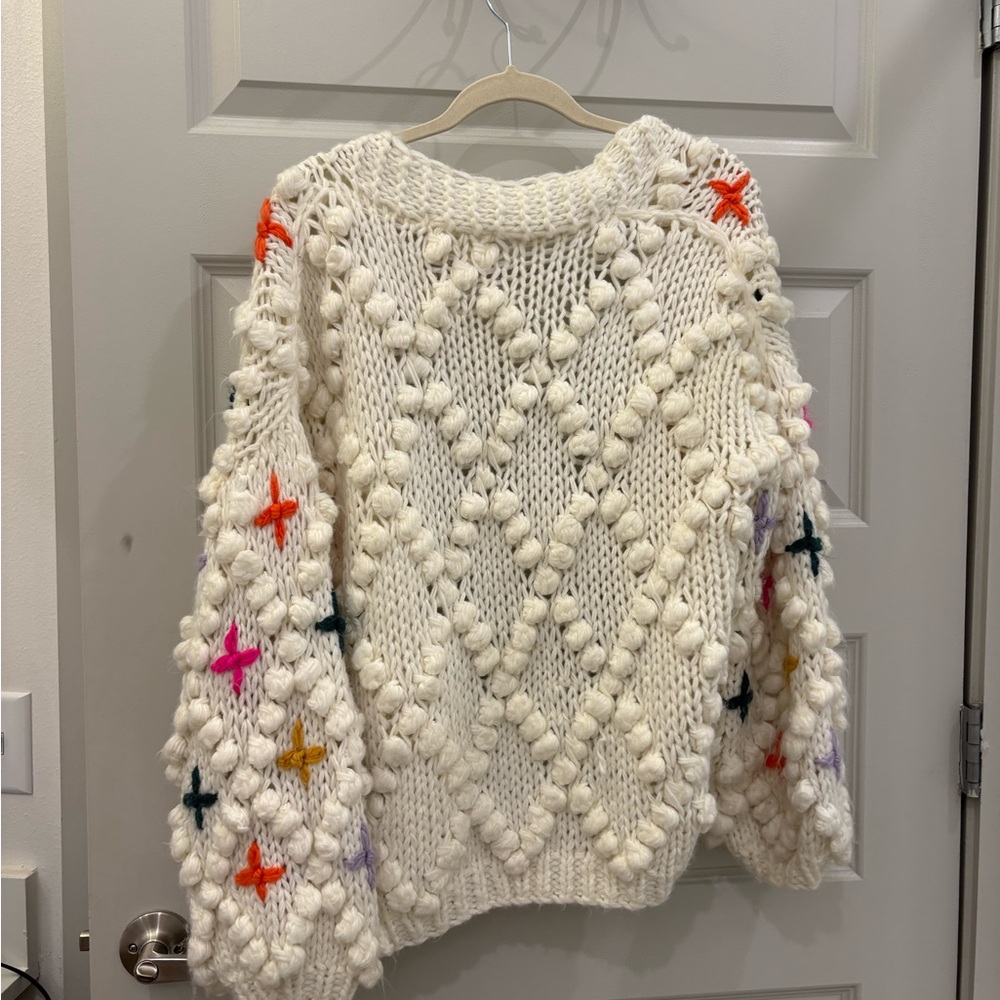 Anthropologie White Cardigan with Colorful Star Accents - Picture 3 of 3